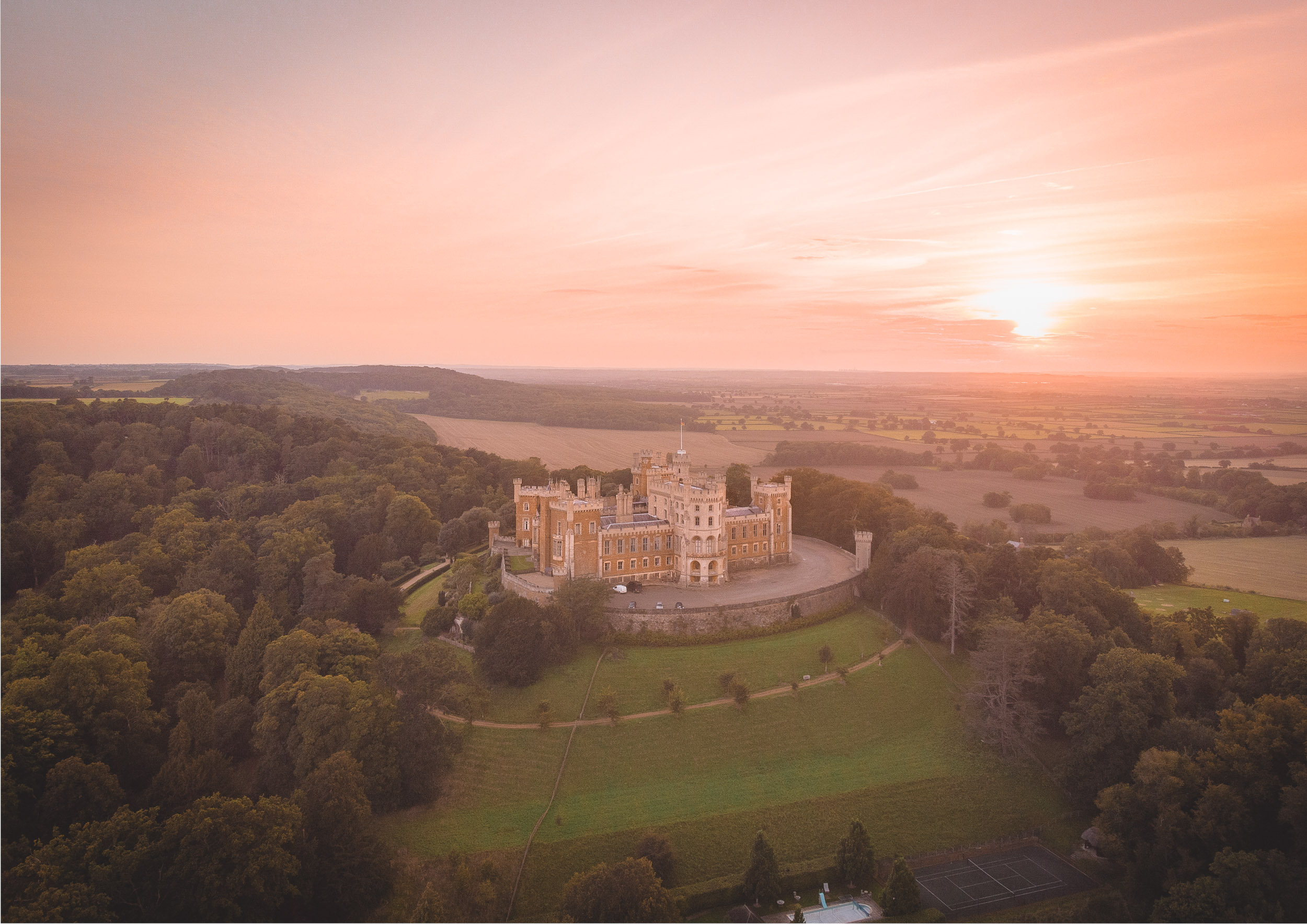 Belvoir Castle fine art print showing the castle during a colourful sunset