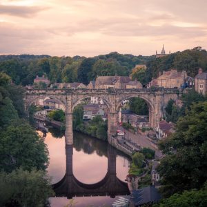 Knaresborough Viaduct Sunset Fine Art Print, capturing this iconic landmark in warm evening light